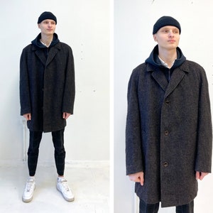 Vintage 90s Plaid Coat Mens Plaid Coat Brown Check Coat Wool Blazer Coat Mens Winter Coat Wool Winter Coat Checked Overcoat Plaid Wool Coat