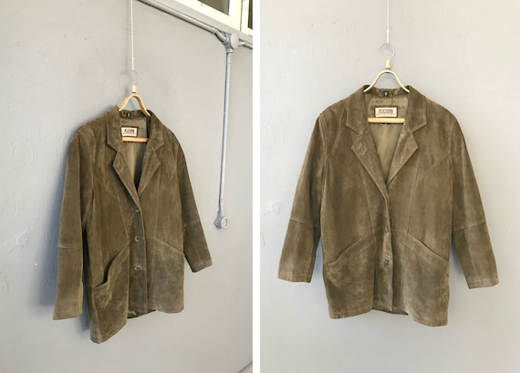 Vintage 90s Leather Jacket Womens M Khaki Green Su