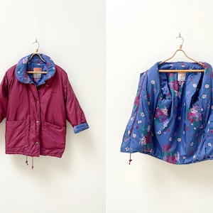 Vintage 90er Jahre Vintage Ski Jacke Lila Ski Parka 90er Jahre Damen Ski Jacke M Ski Parka Mantel Damen Lila Mantel Floral Ski Jacke Outdoor Parka M