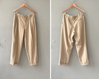 Vintage 90s Beige Pants Beige Suit Pants Men Size W33 Baggy Wool Trousers Mens Chino Pants Wool Beige Trousers Mens High Waist Trousers 33