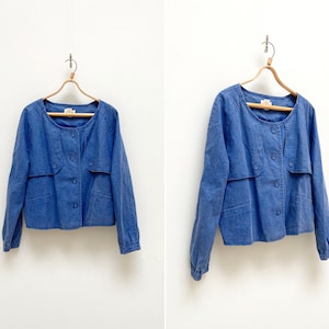 Vintage Linen Jacket Blue Linen Jacket Women Oversize Linen Jacket Blue Linen Blazer XL Blue Button Blazer Women Linen Jacket XXLBlue Jacket