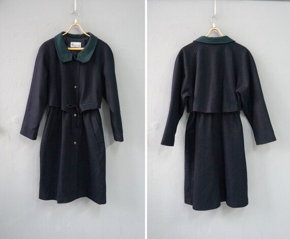 Vintage 90s Wool Coat Women Medium Long Coat Dark