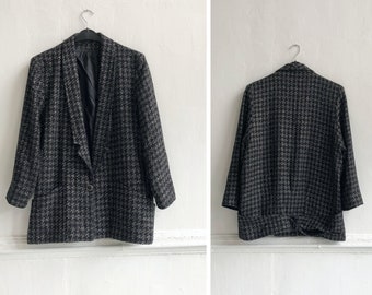 Vintage Blazer Womens L Black Gold Blazer Plunging Blazer Oversize Blazer Jacket L Womens Wool Jacket Vintage Blazer Coat Oversize Jacket