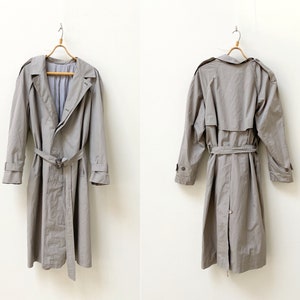 Vintage 80s Trench Coat Gray Mens Trench Coat Women Oversized Trench Coat Gray Maxi Coat Gray Duster Coat Long Gray Belted Coat Gray Coat XL