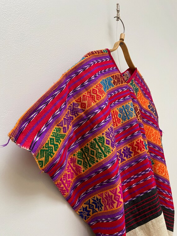 Vintage 90s Ethnic Poncho Colourful Hippie Shirt … - image 4