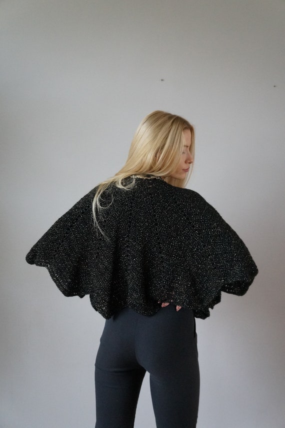 Vintage Cape Womens 90s Black Cape Knitted Golden… - image 8