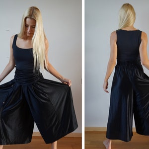 Vintage Black Ultra Wide Leg Trousers Size Medium M Vintage Womens Pants High Waist Black Wide Leg Pants Circus Pants W26 Womens Black Pants