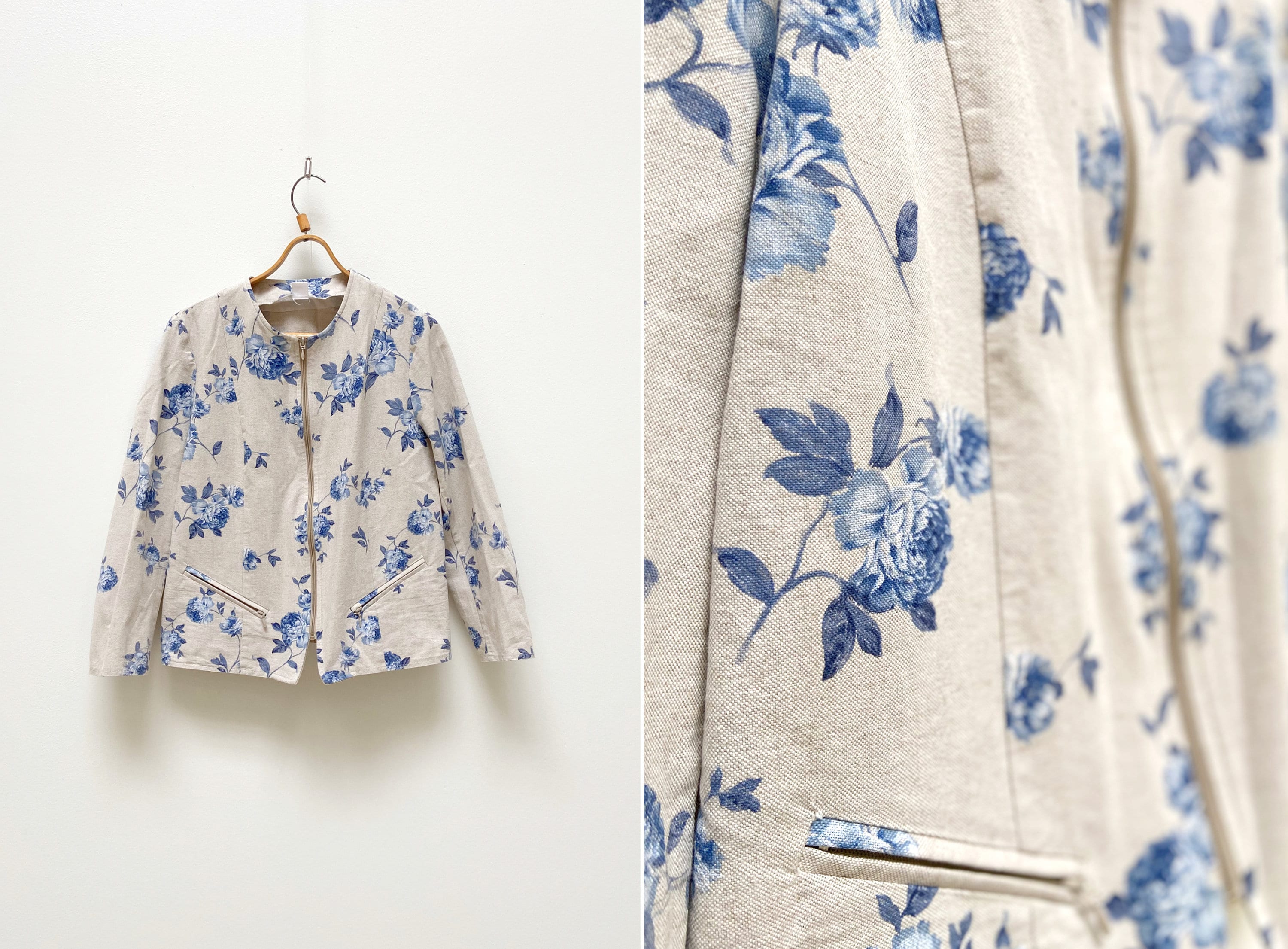 Blue and white floral jacket hot sale