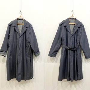 Vintage 80s Trench Coat Gray Mens Trench Coat Women Oversized Trench Coat Gray Maxi Coat Gray Duster Coat Long Gray Belted Coat Gray Coat