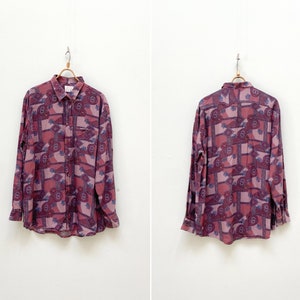Vintage 90s Paisley Shirt Patterned Shirt Men XL Bordo Abstract Shirt Paisley Long Sleeved Shirt Mens Abstract Button Down Oxford Shirt XL