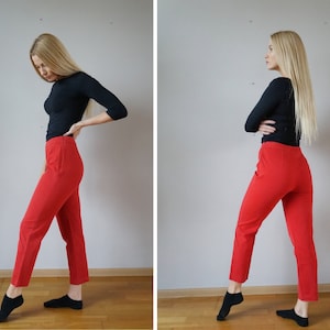 Vintage Rote Hose 27 Hohe Taille Rote Hose Damen M Hose Rote Hohe Taille 27 Hose 90er Jahre Damen High Waist Hose S M
