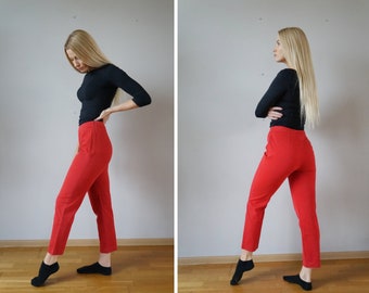 Pantaloni rossi a vita alta vintage anni '90 - Taglia 27