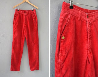 Pantaloni vintage in velluto a coste rosso W27 - Pantaloni retrò da uomo/donna