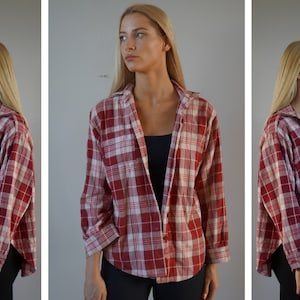 Vintage franela camisa 90s cuadros botón abajo camisa hombres M manga larga comprobar camisa oversize franela camisa a cuadros mujeres M L novio camisa