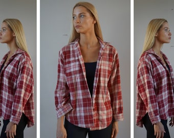 Vintage Flannel Shirt 90s Plaid Button Down Shirt Mens M Long Sleeve Check Shirt Oversize Flannel Plaid Shirt Womens M L Boyfriend Shirt