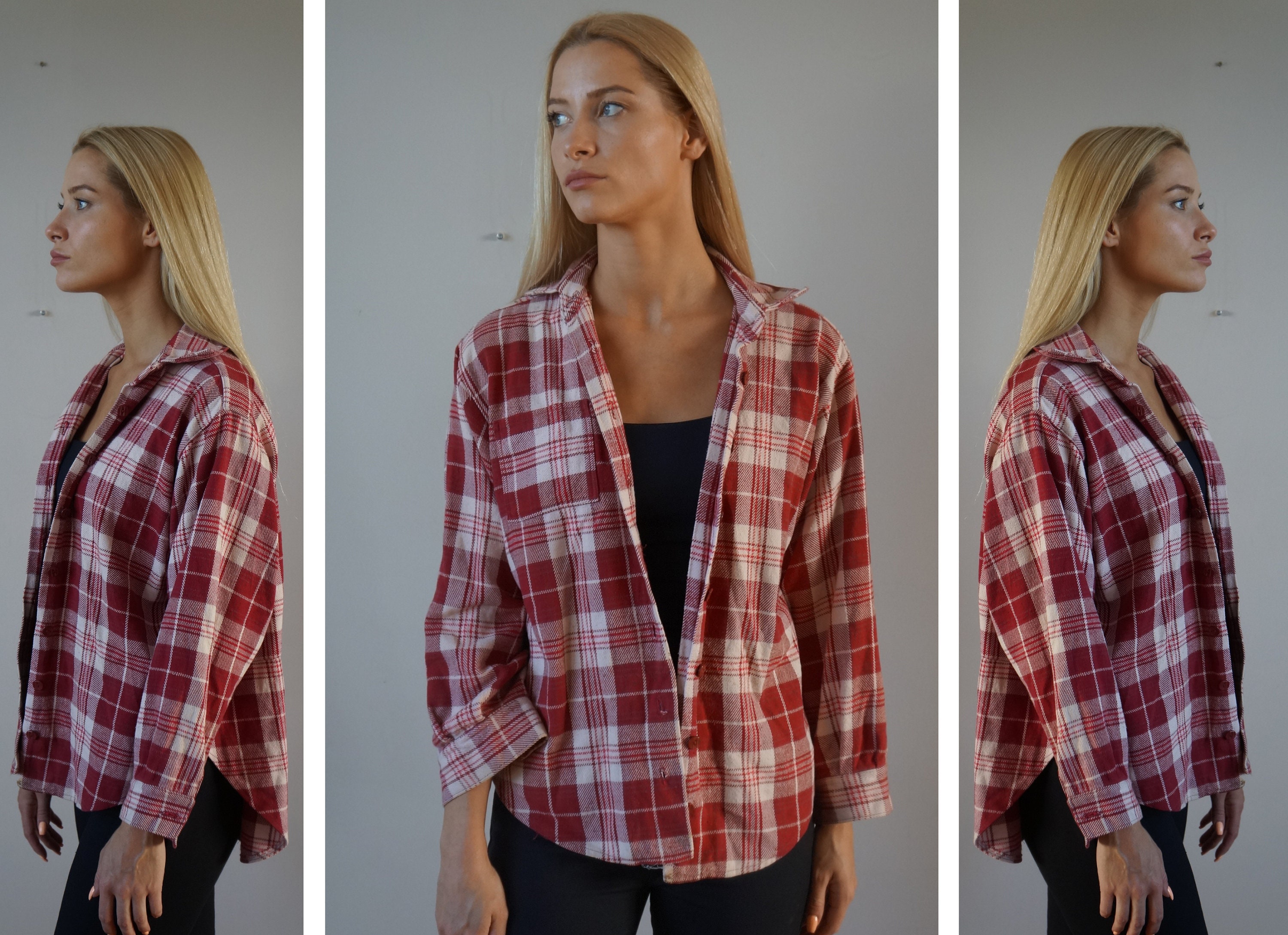 Vintage Flannel Shirt 90s Plaid Button 