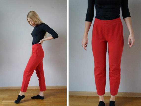 Vintage Rote Hose 27 High Waisted Rote Hose Damen M Hose Rot