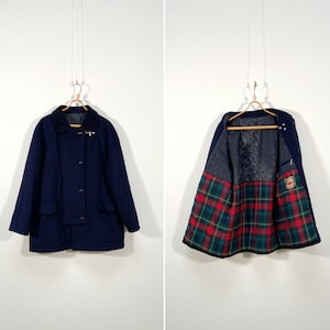 Vintage 90s Lamb Wool Coat Mens Blue Wool Coat Blue Winter Coat Warm Wool Coat Wool Overcoat Corduroy Collar Coat Mens Midi Coat Large