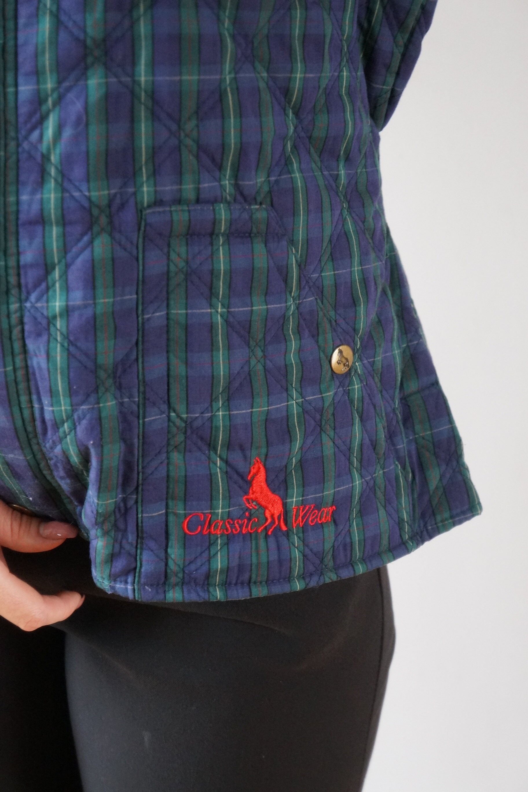 Vintage Quilted Vest Womens L Chekered Vest Blue Green Striped Etsy