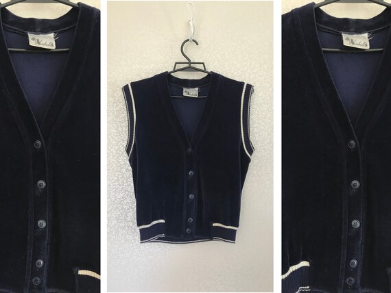 Vintage Velour Waistcoat M Blue White Velour Vest