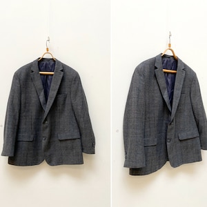 Vintage 90s Gray Wool Blazer Gray Check Blazer XL Wool Tartan Sports Coat Wool Blend Blazer Plaid Wool Blazer Check Suit Jacket Sports Coat