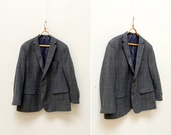 Vintage 90s Gray Wool Blazer Gray Check Blazer XL Wool Tartan Sports Coat Wool Blend Blazer Plaid Wool Blazer Check Suit Jacket Sports Coat