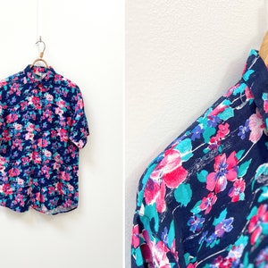 Vintage 90s Floral Blouse M Viscose Floral Shirt Collared Summer Top Patterned Blouse Floral Blouse Romantic Blouse Women Floral Top Medium