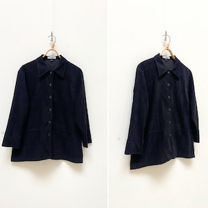 Vintage 90s Black Shirt L Oversize Faux Suede Shirt Womens Black Soft Top Black Soft Blouse Suede Shirt Women Soft Shirt L Women Black Shirt