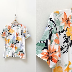 Top floreale vintage anni &#39;90 con stampa floreale camicetta M Camicetta da donna con stampa floreale Top estivo a maniche corte Top in viscosa floreale Top da donna M