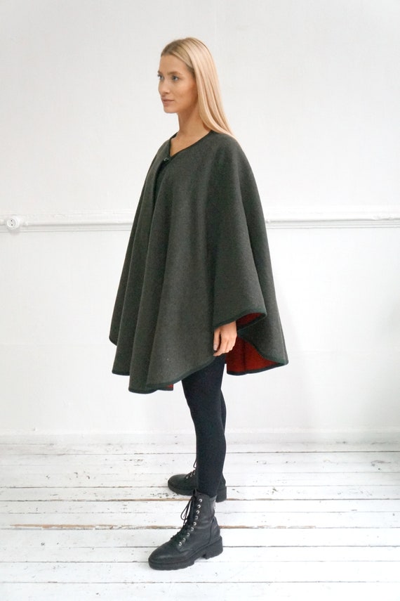 Vintage Cape Coat Women Wool Poncho Coat Green Wo… - image 3