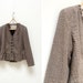 Vintage Rosebud Blazer Brown Houndstooth Blazer Women Wool Blazer Frill Blazer Wool Ruffles Blazer Romantic Blazer Checked Jacket L Brown