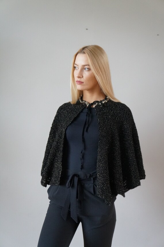 Vintage Cape Womens 90s Black Cape Knitted Golden… - image 5