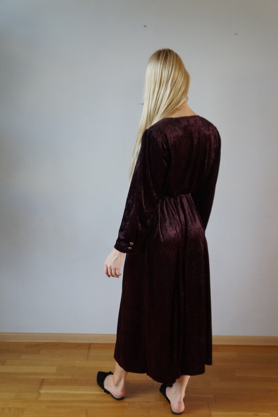 Vintage Velvet Dress Womens Maxi Dress L Burgundy… - image 5