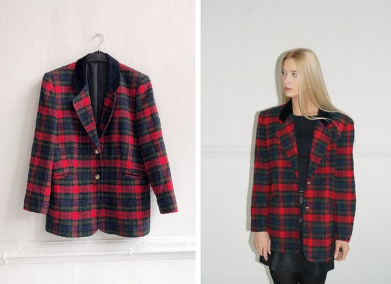Vintage 90s Tartan Blazer Checked Blazer Womens L