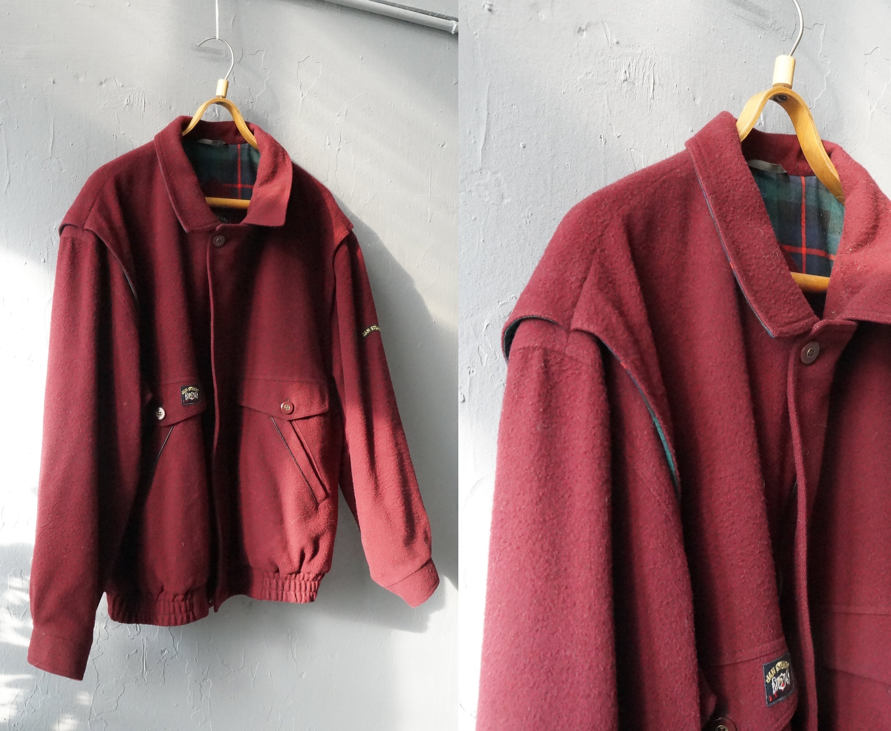 Vintage 90s Burgundy Wool Bomber Jacket - Jan Stuart - Men's