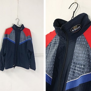 80s Windbreaker 90s Colorblock Windbreaker Womens Large Abstract Windbreaker Mens Medium Sports Jacket Blue Red 80s Track Suit Jacket M L