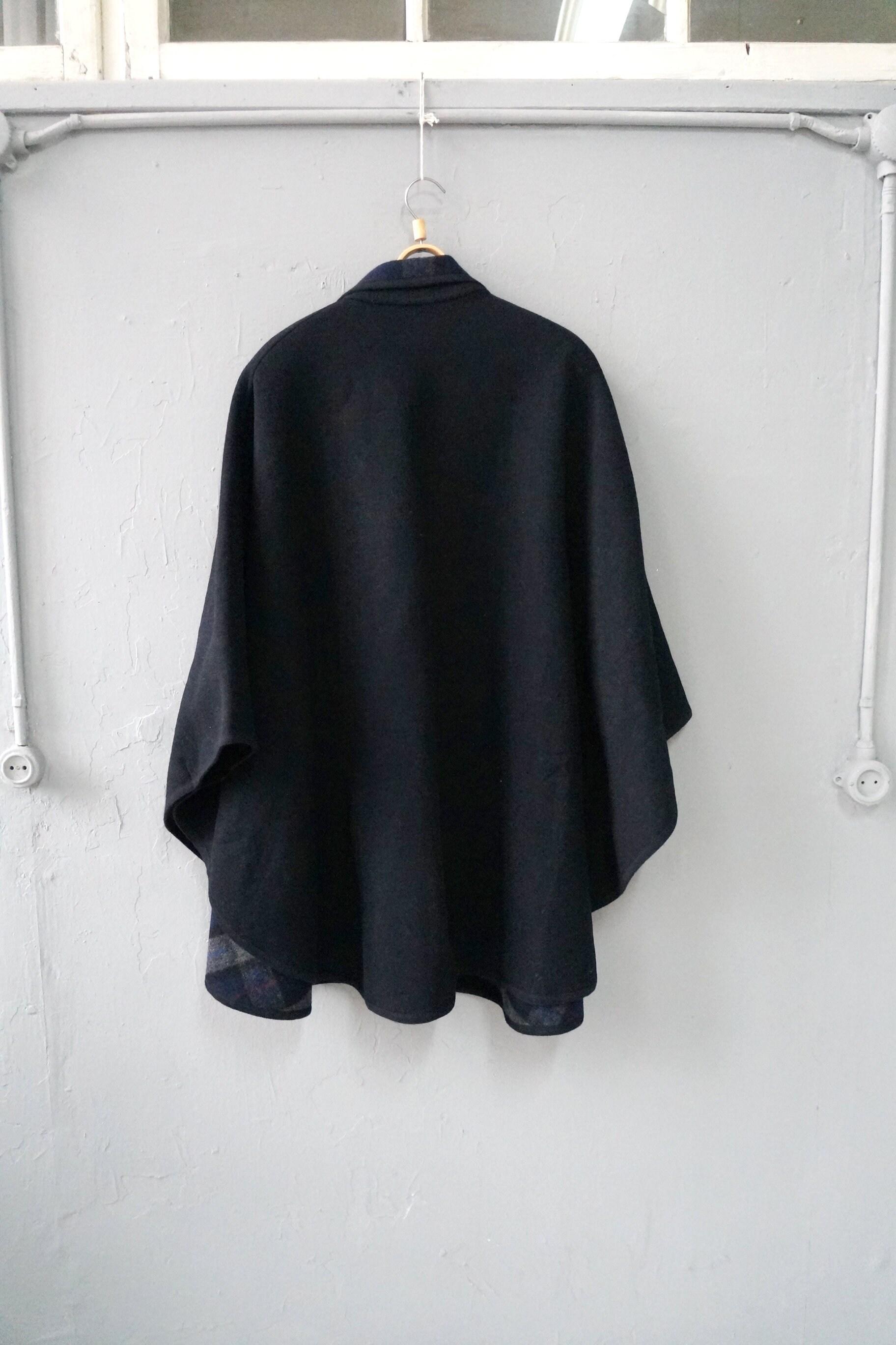Vintage 90s Poncho Coat Womens Wool Coat Dark Blue Cape Blue