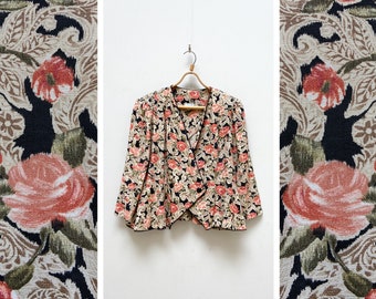 Vintage Lorac Original Blazer Floral Print Blazer Double Breasted Jacket Women Floral Jacket Rose Print Jacket Romantic Blazer Rose Jacket