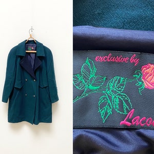 Vintage 80s Lacoda Coat Dark Green Women Coat Green Wool Midi Coat Women Winter Coat Green Baggy Coat Double Breast Coat Women Wool Coat 80s