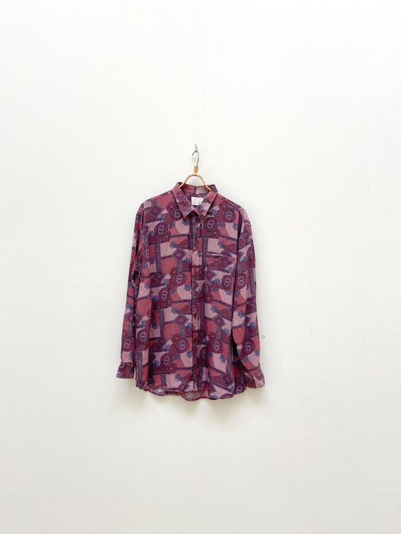 Vintage 90s Paisley Shirt Patterned Shirt Men XL Bordo