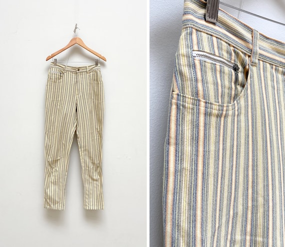 Vintage 90s Striped Yellow Pans Vertical Stripe Trousers Vintage 90s Striped Yellow Pans Vertical Stripe Trousers