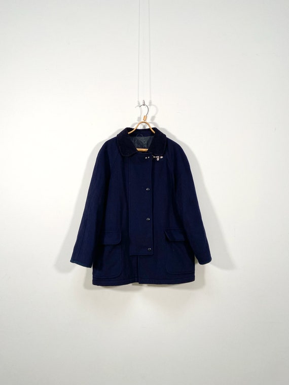 Vintage 90s Lamb Wool Coat Mens Blue Wool Coat Bl… - image 2