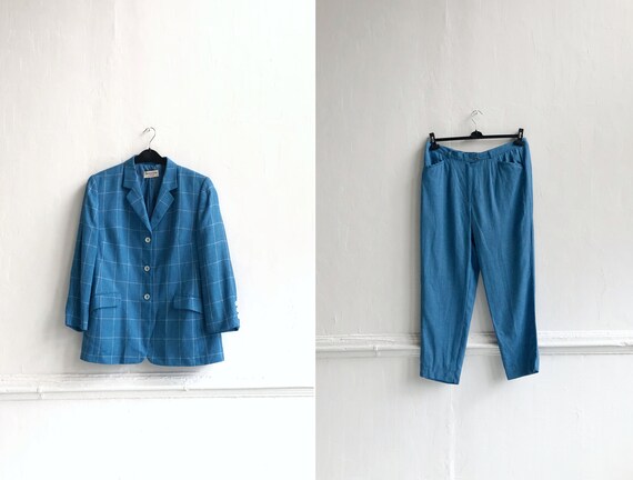 Vintage Pant Suit Women XL Trouser Suit Ladies Blu