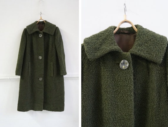 Vintage 90s Wool Coat Green Large Long Oversized C