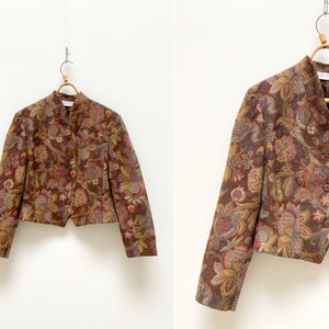 Vintage 90er Jahre Bernd Berger Blazer Braun Gobelin Blazer Damen Gobelin Jacke Braun Floral Blazer Klassischer Frauen Blazer Gobelin Jacke