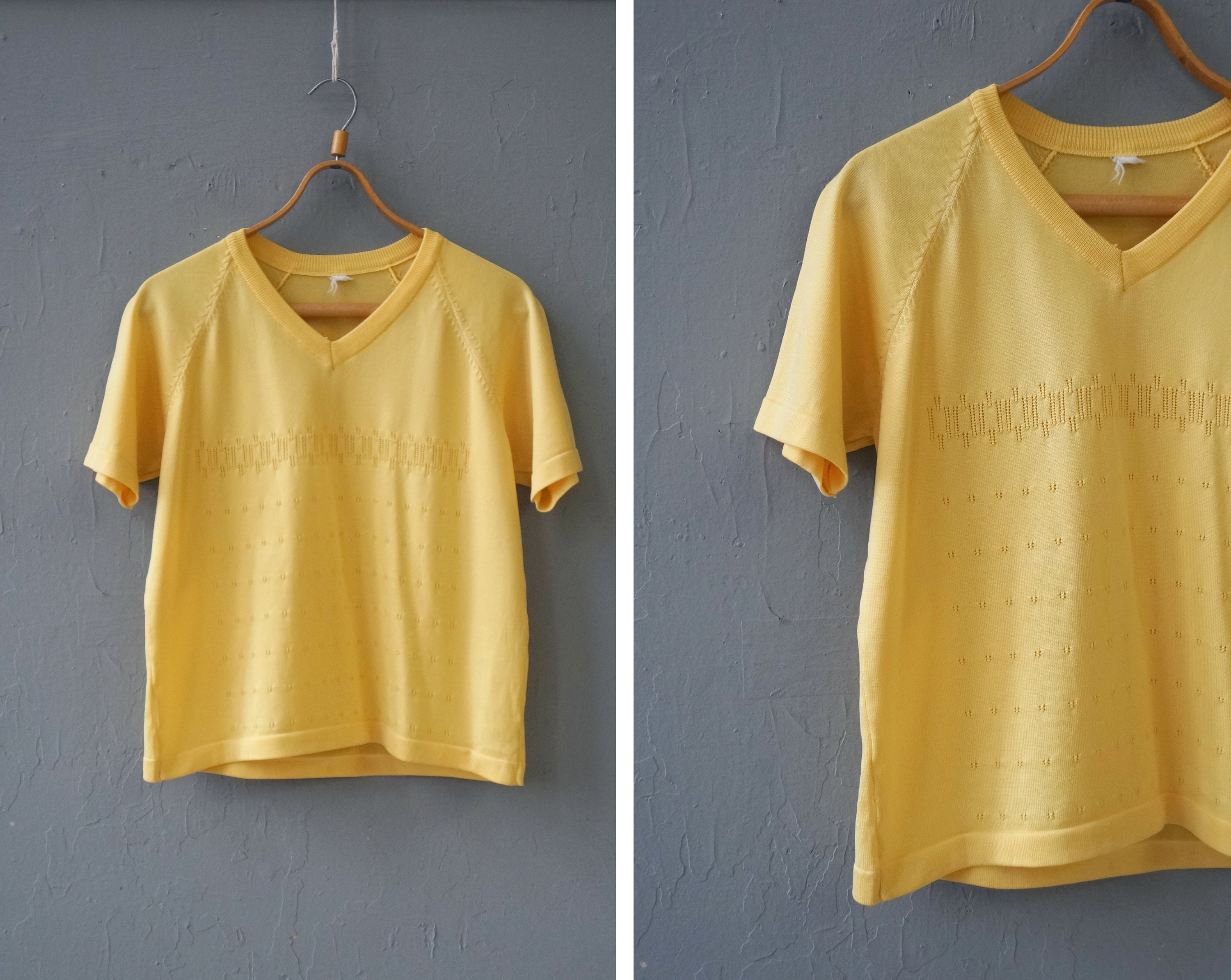 Vintage Yellow Top 70s Womens Top M L 