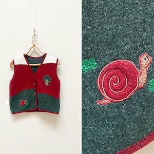 Vintage 90s Wool Kids Vest Bordado Chaleco de lana De niña Chaleco de lana niño Chaleco de lana Niños Chaleco cardigan chaleco de lana roja verde Chaleco de niños Chaleco de niños