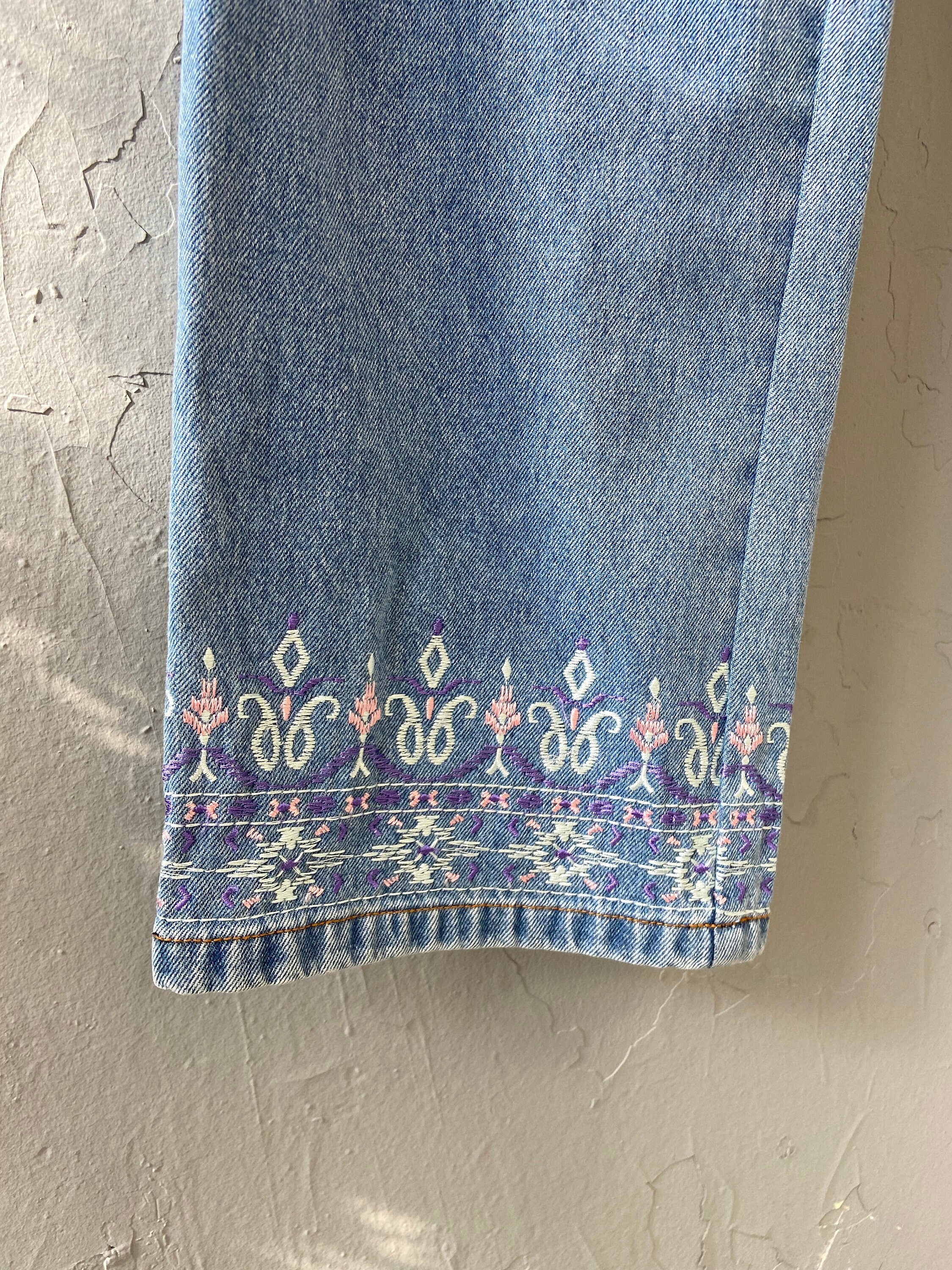 90年代ヴィンテージ刺繍デニムパンツ - フェスティバルジーンズ W32 
