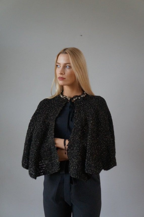 Vintage Cape Womens 90s Black Cape Knitted Golden… - image 3
