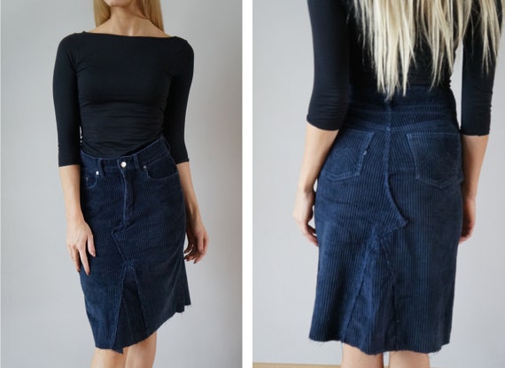 Vintage Corduroy Skirt M L 90s High Waisted Cordu… - image 1